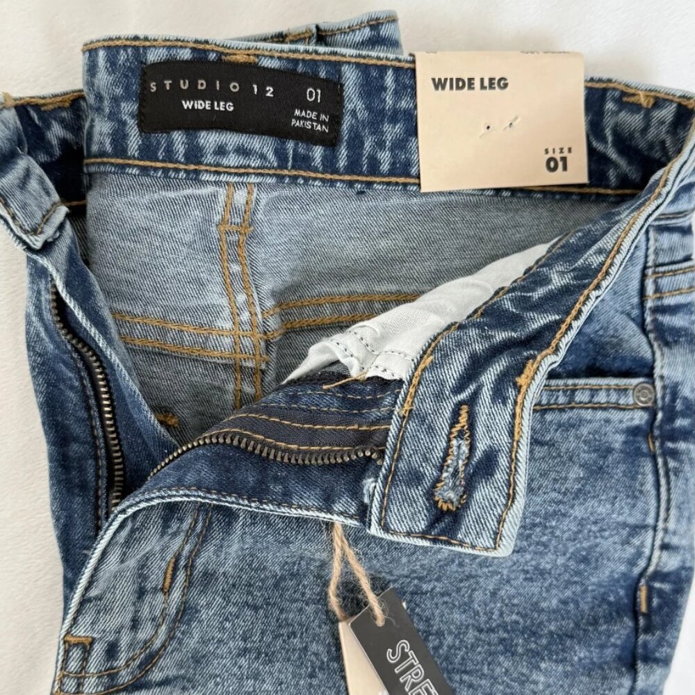 Studio 12 High Rise Wide Leg Baggy Jeans Juniors Blue Size 1 / 25 NWT - Picture 6 of 15